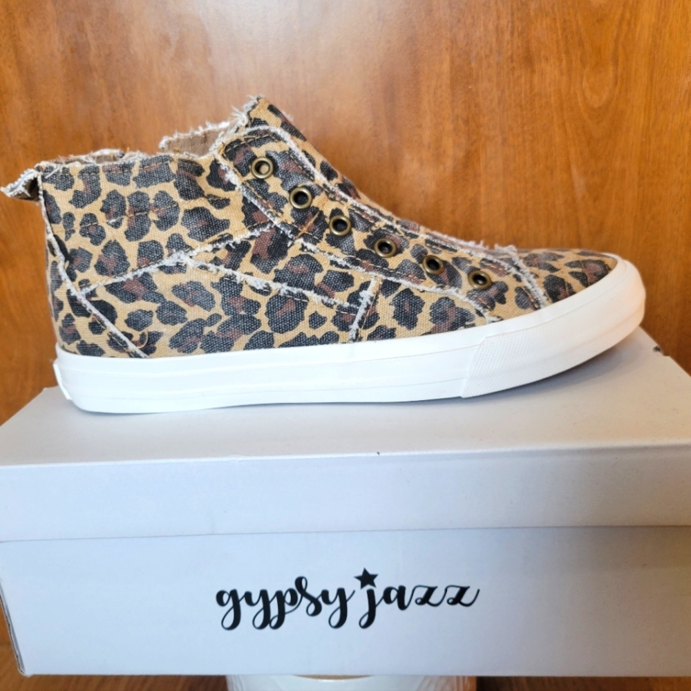 Gypsy Jazz Womans Leopard Distressed Unlaced High Top Sneakers